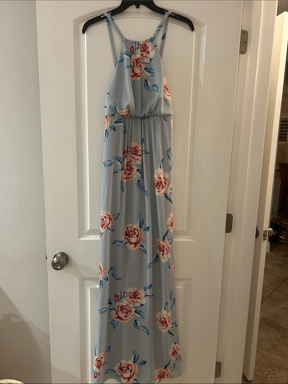 Show Me Your MuMu Light Blue Maxi Dress with Pink Rose Print